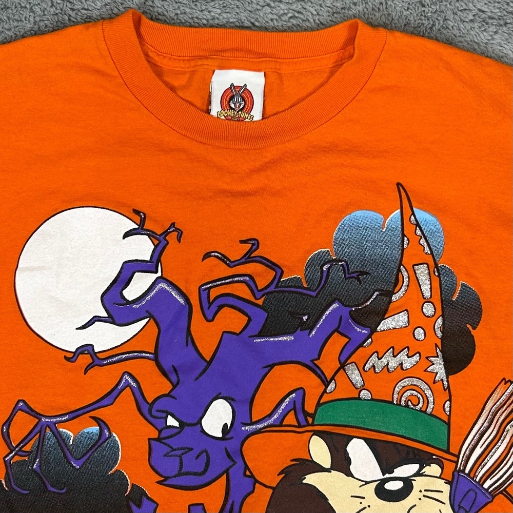 Vintage 90s Looney Tunes Taz Halloween T Shirt Orange XL Do I Look Scared Witch